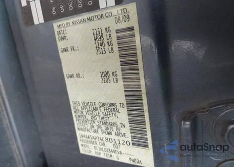 2010 Nissan Maxima 3.5 S z USA, uszkodzony, nr VIN 1N4AA5AP3AC801120